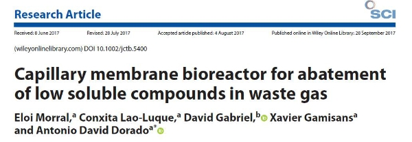 New publication - Capillary membrane bioreactor for abatement of low soluble compounds in waste gas