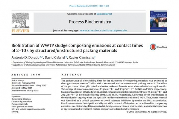 New Publication - Biofiltration of WWTP sludge composting emissions at contact times of 2-10 s by structured/unstructured packing materials