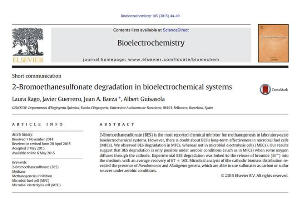 New Publication - 2-Bromoethanesulfonate degradation in bioelectrochemical systems