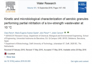 New Publication - Kinetic and microbiological characterization of aerobic granules performing partial nitritation of a low-strength wastewater at 10 &deg;C