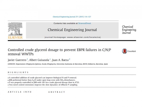 Publication - Controlled crude glycerol dosage to prevent EBPR failures in C/N/P removal WWTPs