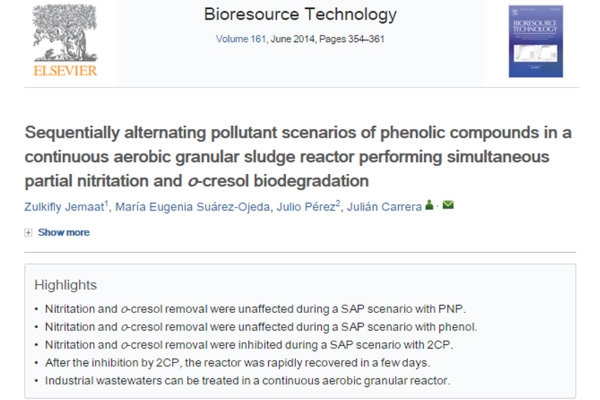 Publication - Sequentially alternating pollutant scenarios of phenolic compounds in a continuous aerobic granular sludge reactor performing simultaneous partial nitritation and o-cresol biodegradation