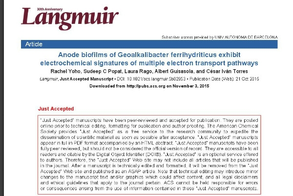 New Publication - Anode biofilms of Geoalkalibacter ferrihydriticus exhibit electrochemical signatures of multiple electron transport pathways